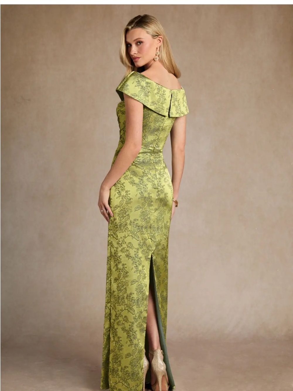 Azazie Kenosha - Olive Green Strapless Jacquard Evening Gown - Picture 4 of 9